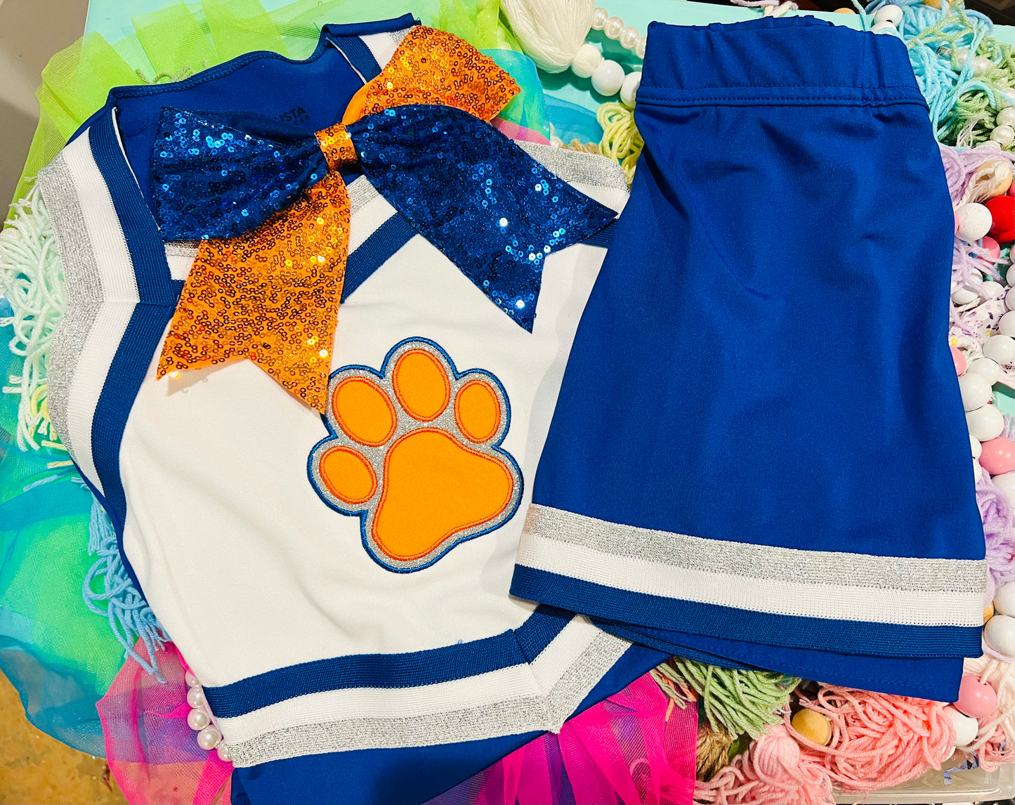 Embroidered Cheer Outfit *Includes Top, Skirt, and Matching Sparkle Bow*