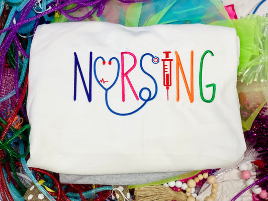 Embroidered Colorful NURSING Tee or Sweatshirt