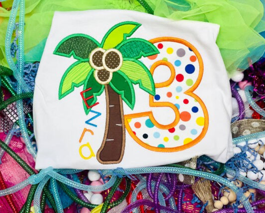 Embroidered Palm Tree Theme Birthday Shirt