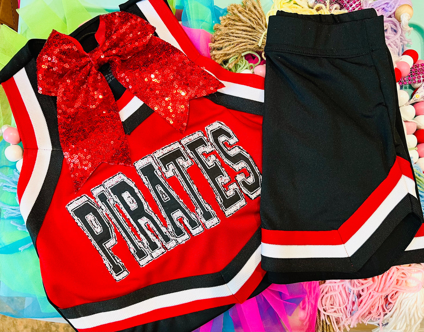 Embroidered Cheer Outfit *Includes Top, Skirt, and Matching Sparkle Bow*