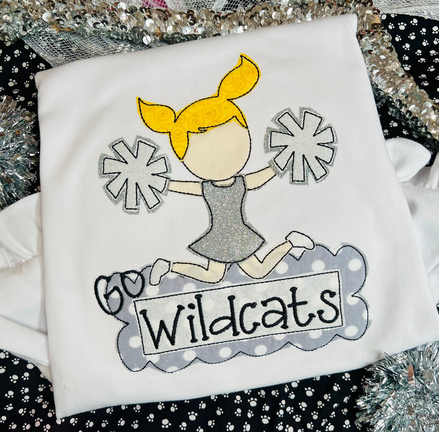 Custom Embroidered Cheerleader Shirt *Hair, Skin, and team colors can be changed!*