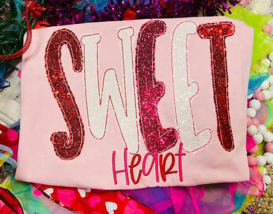 Embroidered Sweet Heart Tee/Sweatshirt with Sequin Fabric!