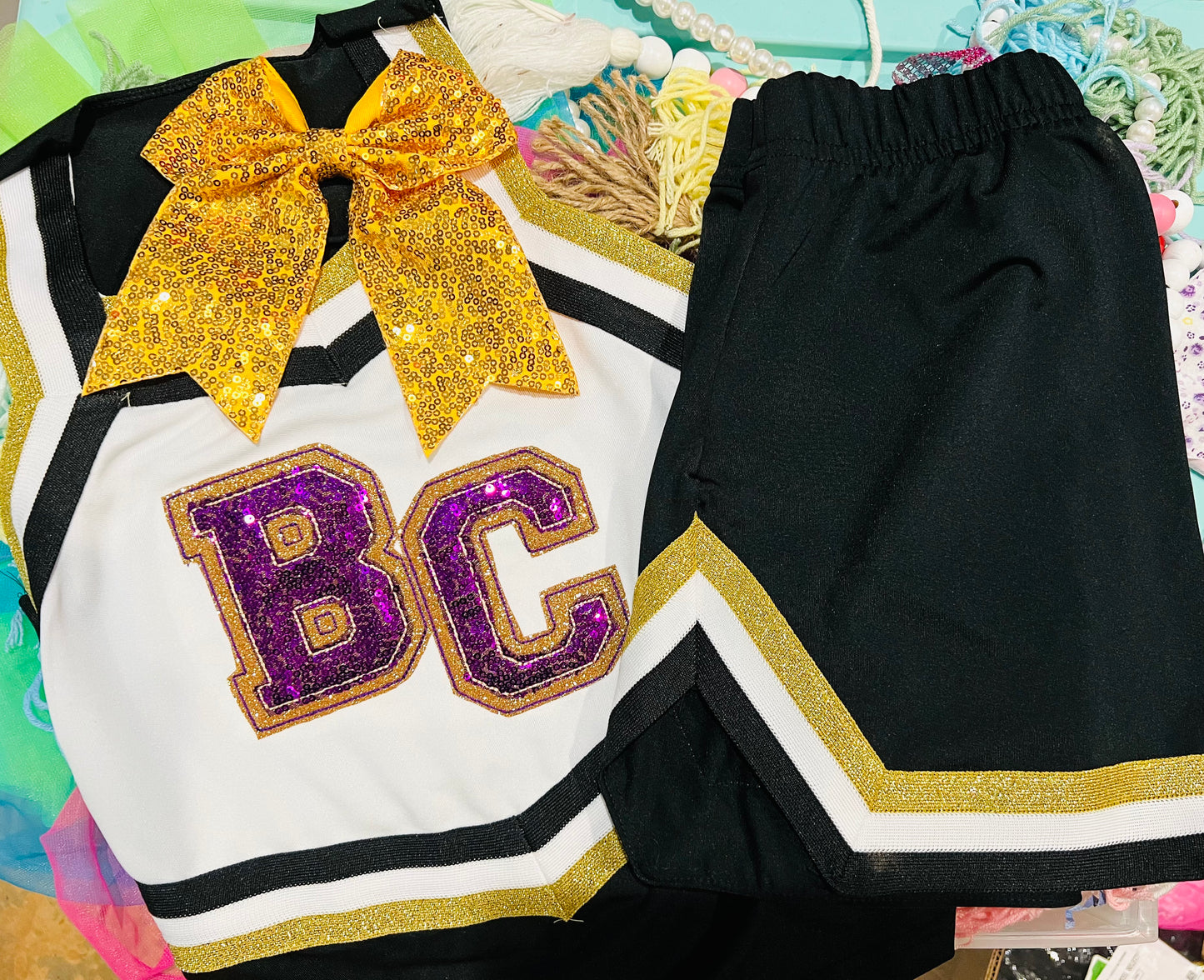 Embroidered Cheer Outfit *Includes Top, Skirt, and Matching Sparkle Bow*