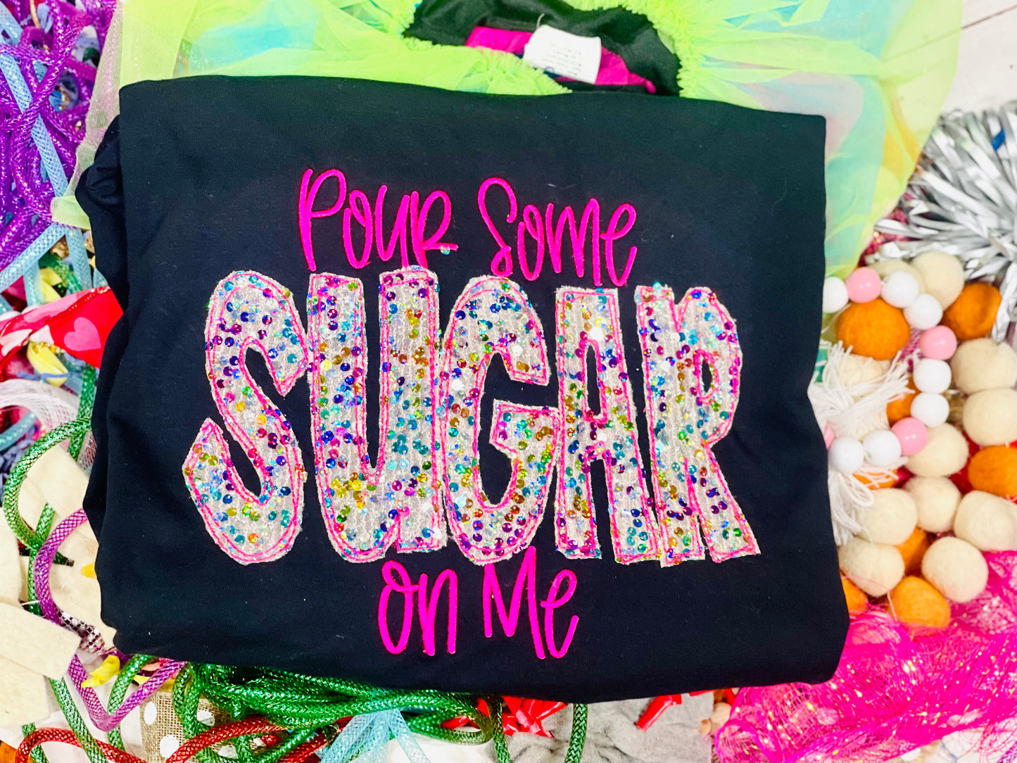 Embroidered Sugar Tee with Colorful Sequin Fabric