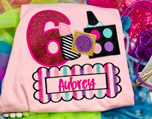 Embroidered Make Up Theme Birthday Shirt