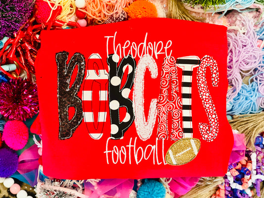 Embroidered Theodore Bobcats Football with Football appliqué Custom Team Tee/Sweatshirt