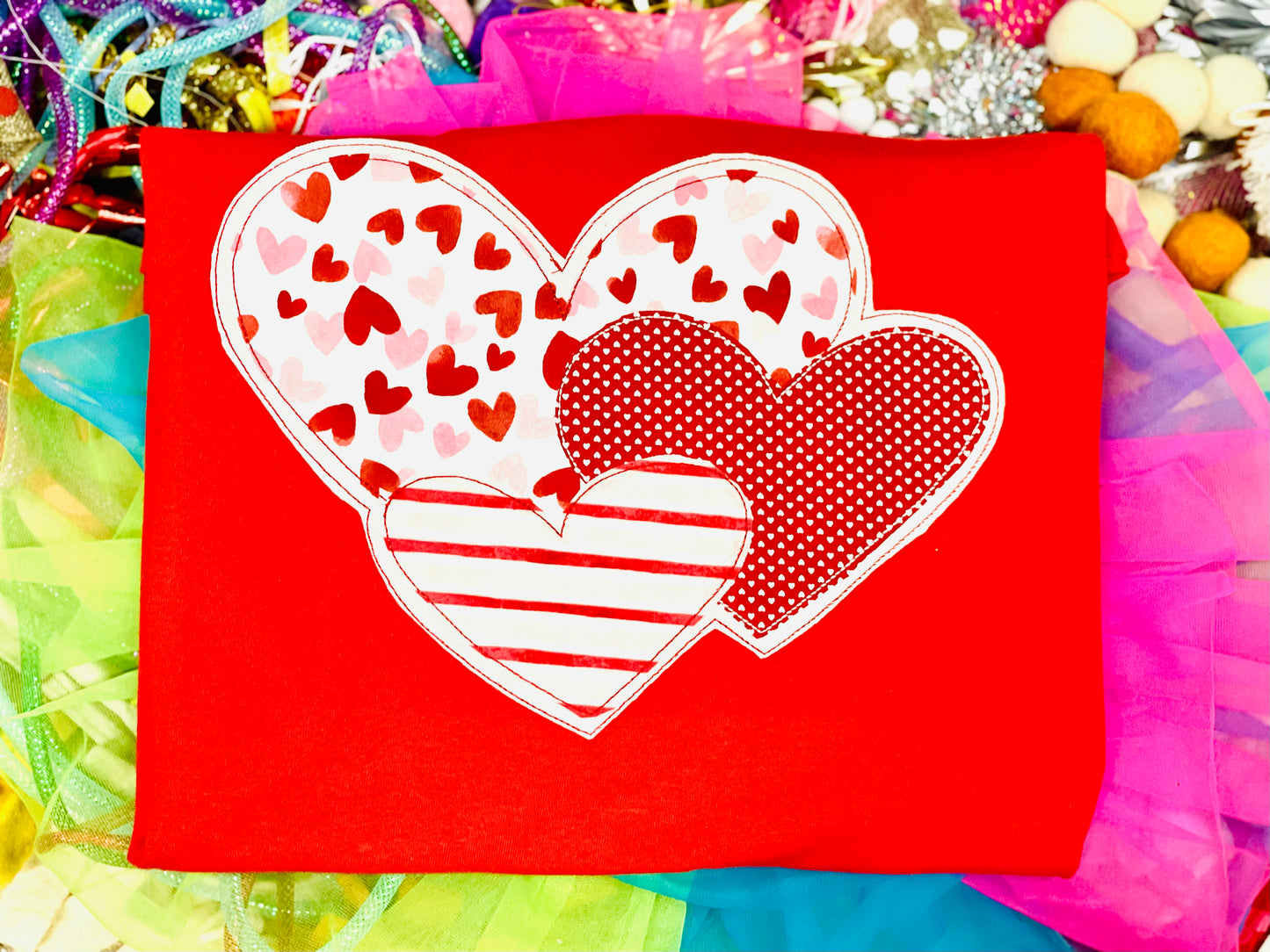 Custom multi Hearts Embroidered Tee or Sweatshirt