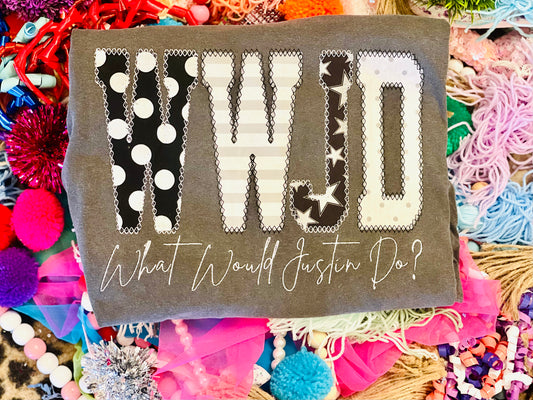 Embroidered WWJD (What Would Justin Do?) Custom Team Tee/Sweatshirt