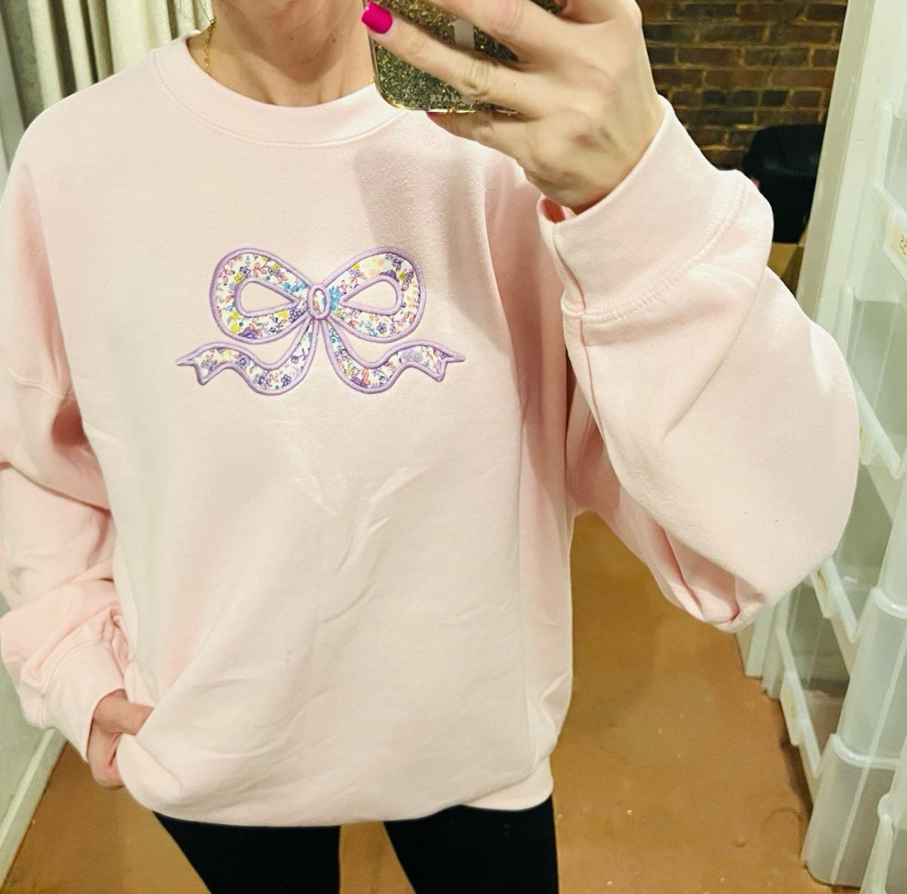 Embroidered Vintage Bow Tee or Sweatshirt, Floral Bow Shirt