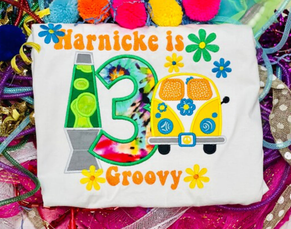 Embroidered groovy Van, lava lamp Theme Birthday Shirt