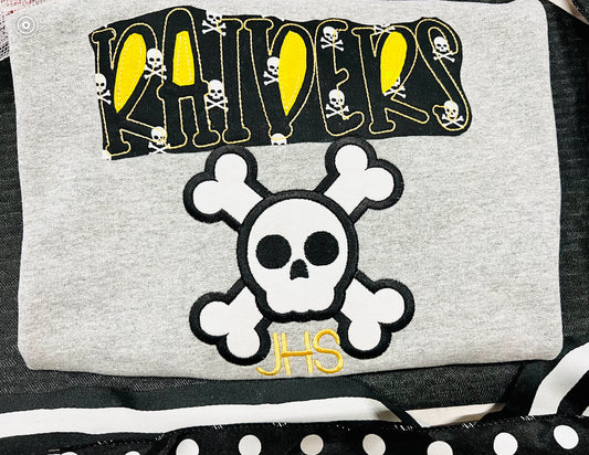 Custom Embroidered Raiders/Cross bones Theme Birthday Shirt