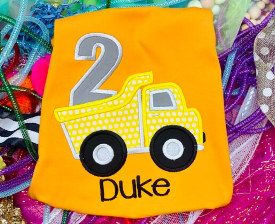 Custom Embroidered dump truck Birthday Shirt