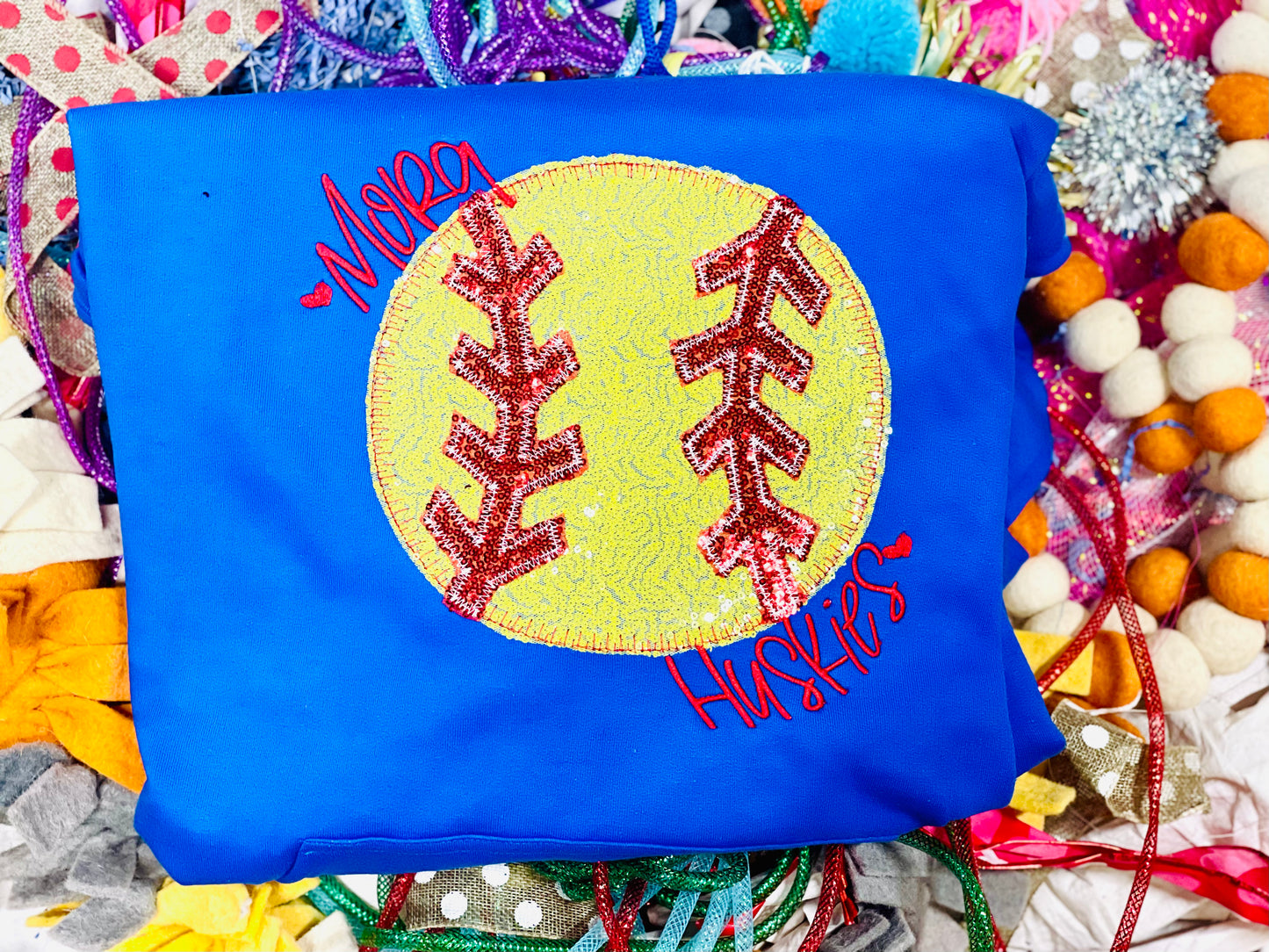 Embroidered Sequin Softball Tee or Sweatshirt