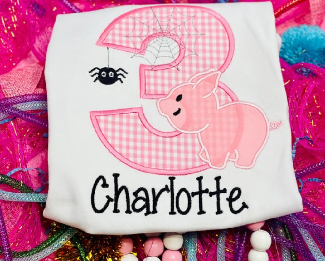 Embroidered Farm Pig Theme Birthday Shirt