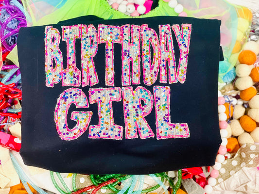 Embroidered Birthday Girl with Colorful Sequin Fabric