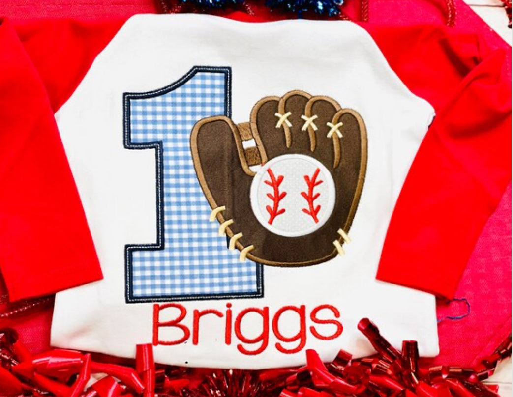 Embroidered Baseball, Glove Theme Birthday Shirt