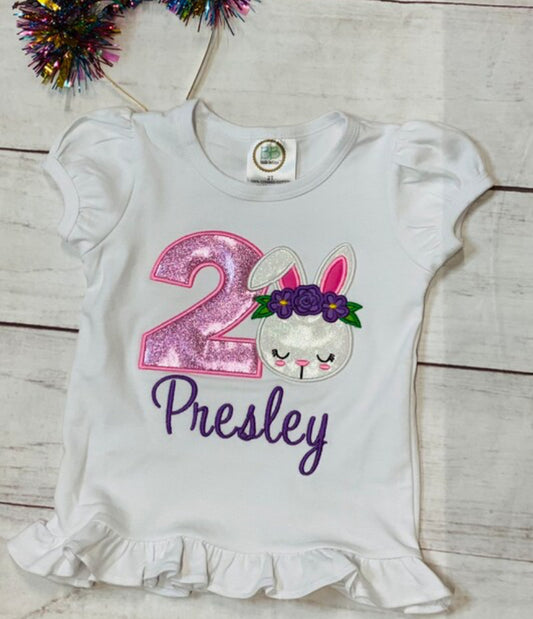 Embroidered Bunny Theme Birthday Shirt