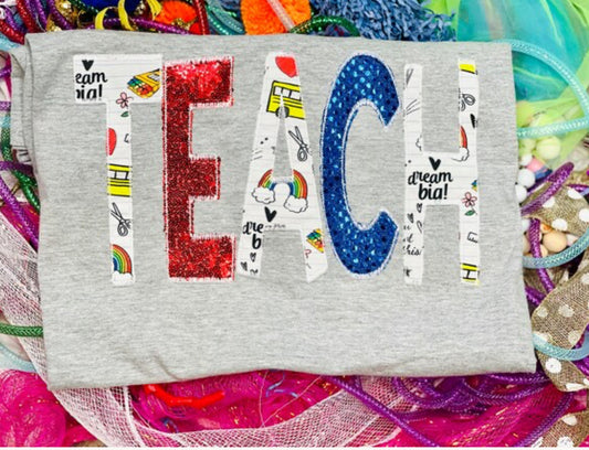 Embroidered Teach Fabric Sweatshirt/T-Shirt