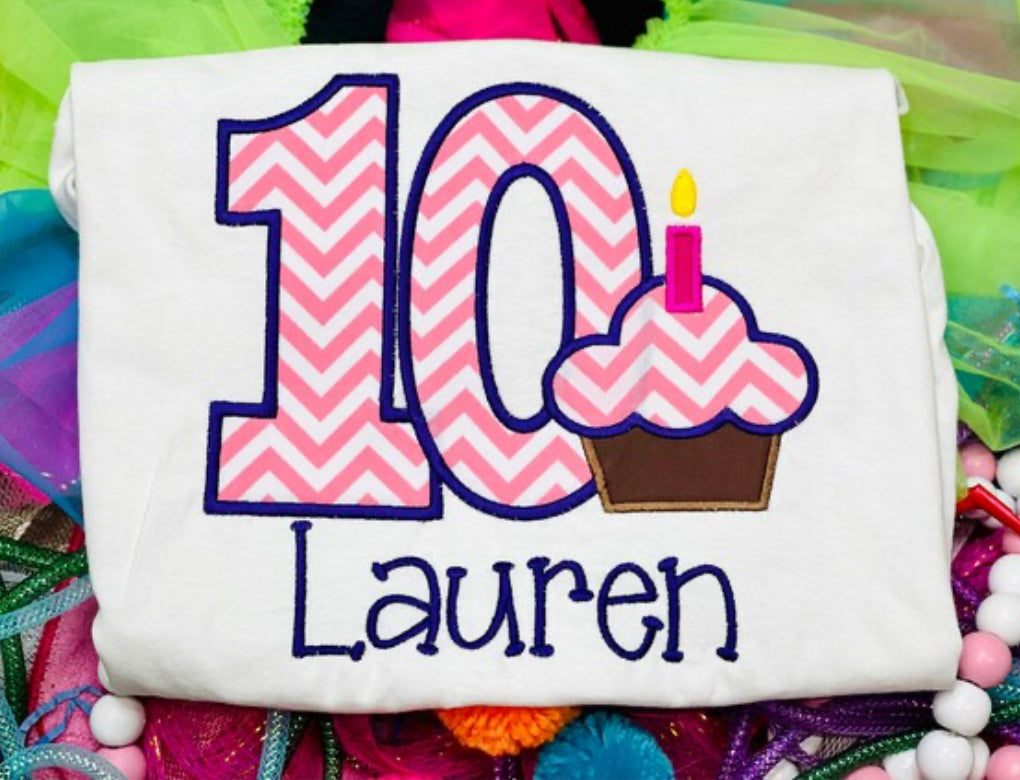 Embroidered Cupcake Theme Birthday Shirt