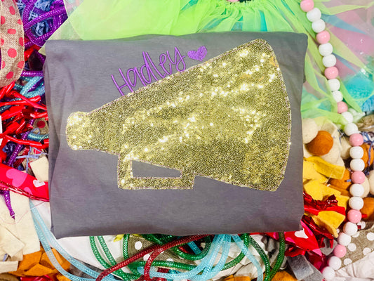 Embroidered Sequin Cheer Megaphone Tee or Sweatshirt