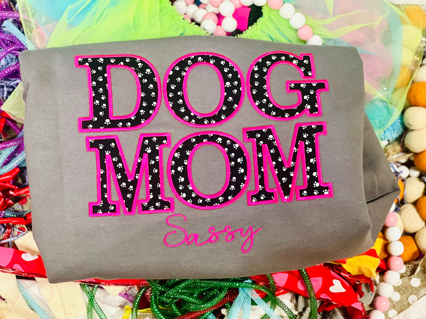 CUSTOM Embroidered DOG MOM tee/Sweatshirt Add any name!