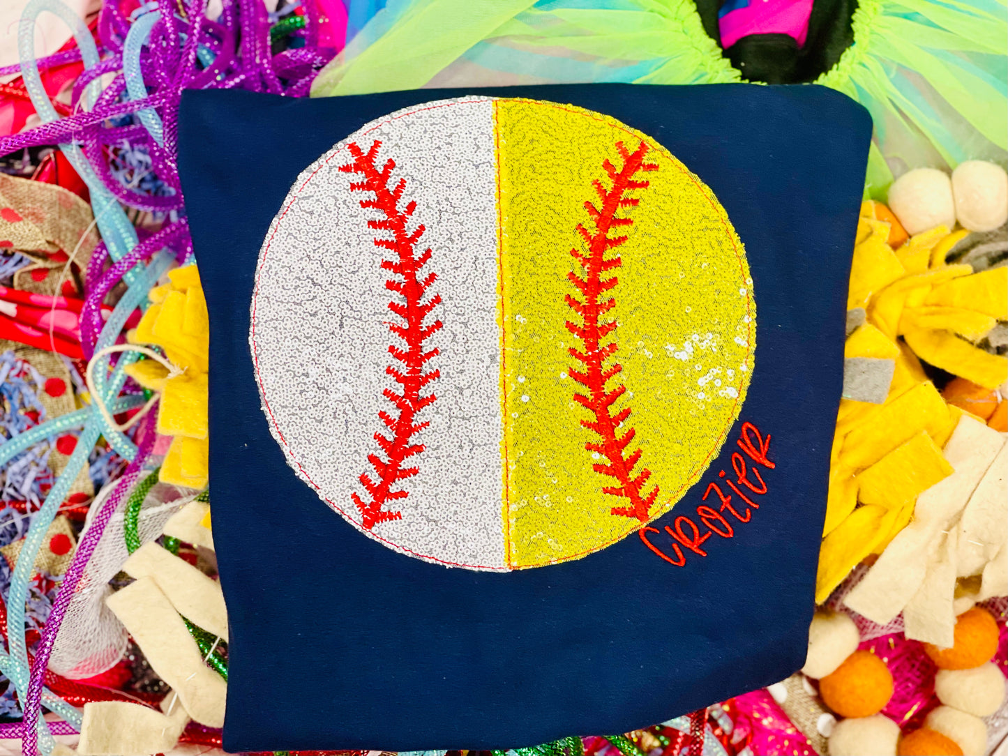 Embroidered Sequin Baseball/Softball Tee or Sweatshirt