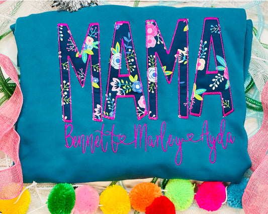 Embroidered MAMA Floral Fabric Tee/Sweatshirt