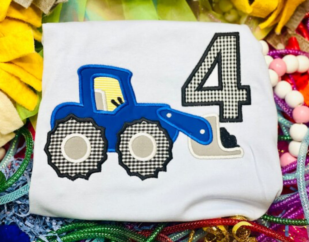 Custom Embroidered excavator, Theme Birthday Shirt