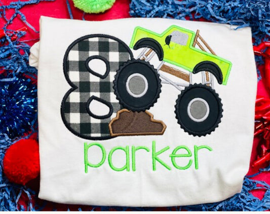 Embroidered Monster Truck, Mud Theme Birthday Shirt