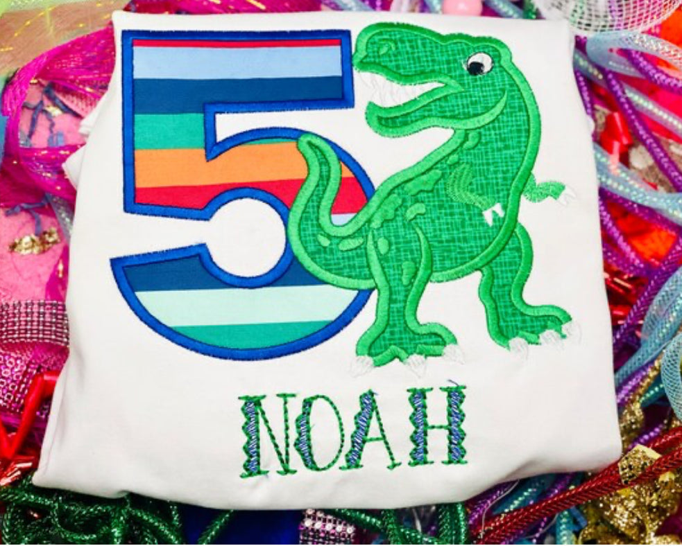 Custom Embroidered Dinosaur Theme Birthday Shirt