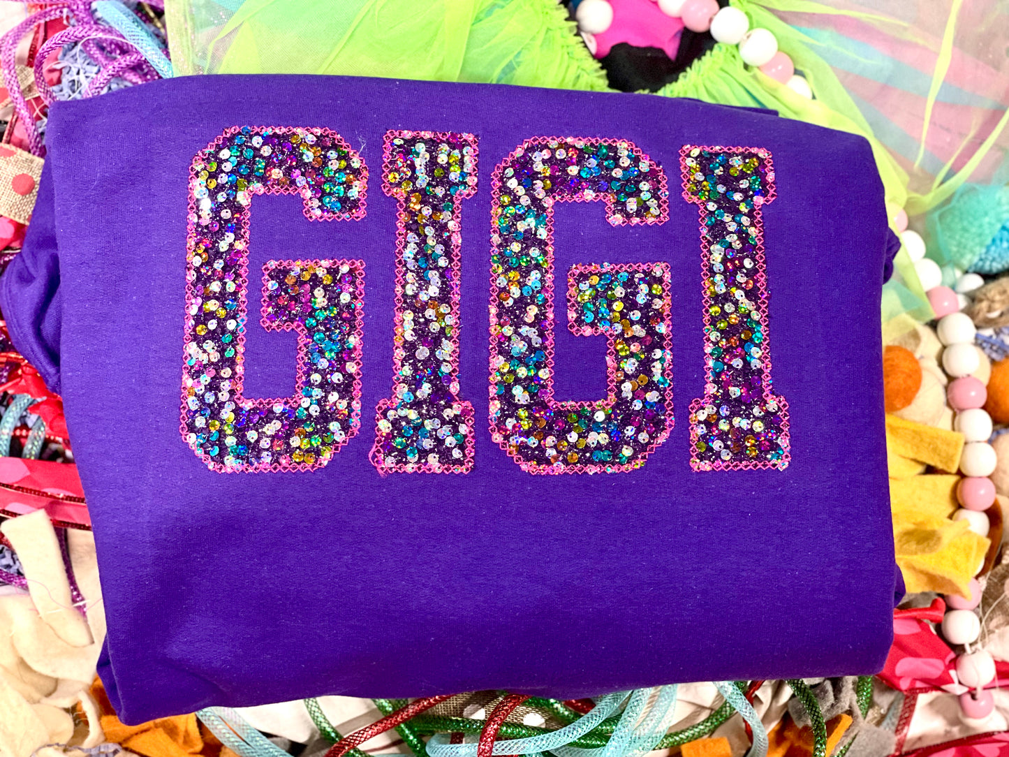 CUSTOM Embroidered Purple GIGI or any name tee!!