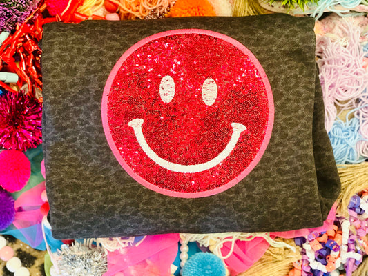 Embroidered Custom Sequin Smiley Tee