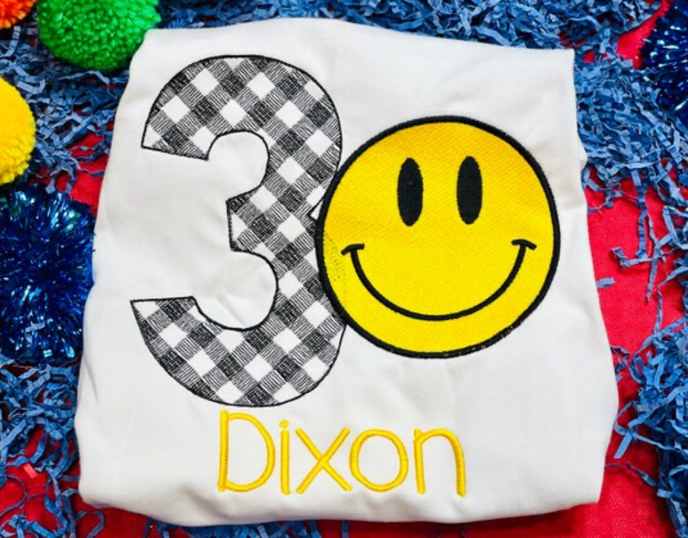 Embroidered Smiley Face Theme Birthday Shirt