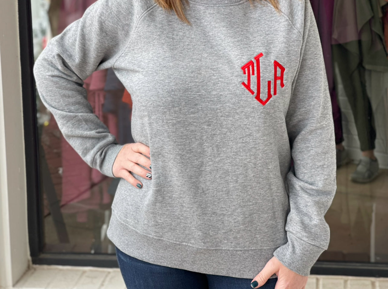 Embroidery Pocket Initial Tee/Sweatshirt