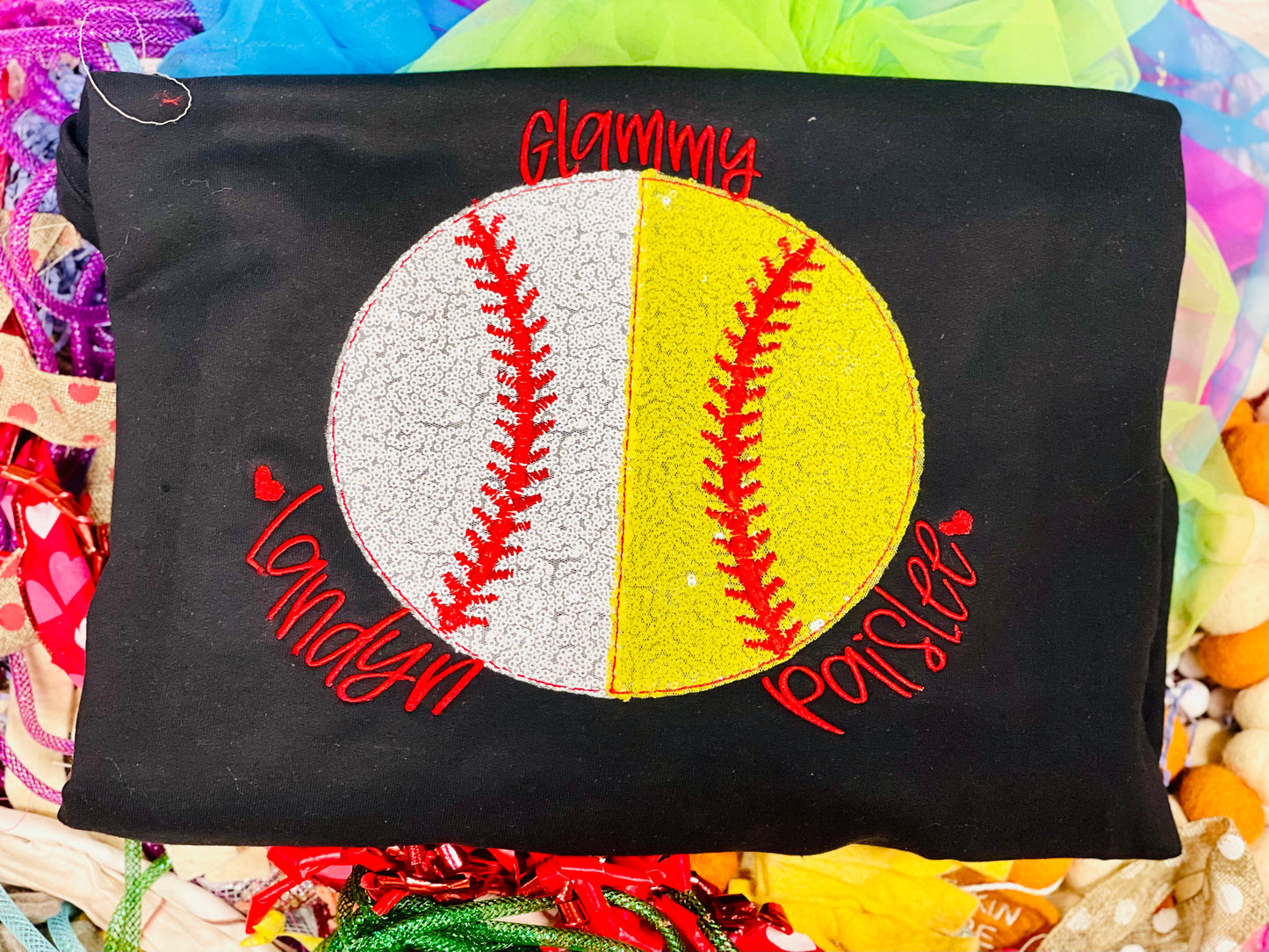 Embroidered Sequin Baseball/Softball Tee or Sweatshirt, Add any Name!