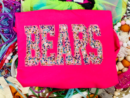 Embroidered BEARS Tee with Colorful Sequin Fabric - Can put ANY Mascot or Name!