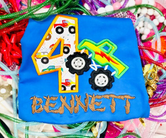 Embroidered Monster Truck, Mud Theme Birthday Shirt