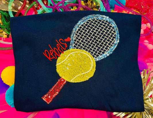 Embroidered Sequin Tennis Tee or Sweatshirt