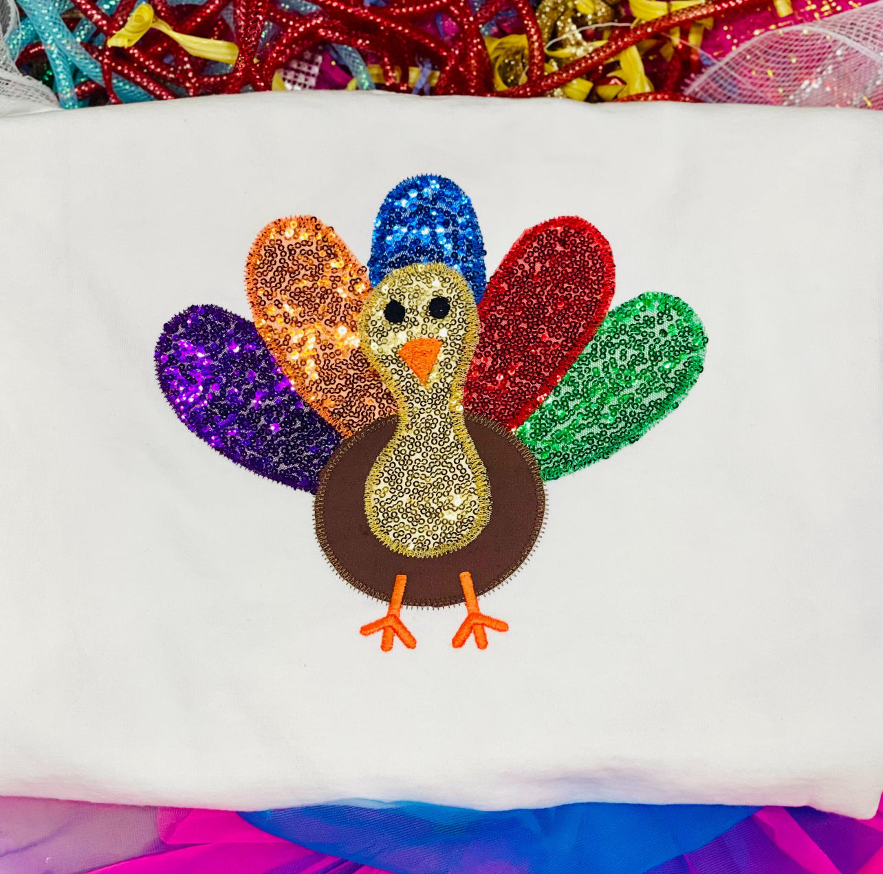 Embroidered Sequin Turkey Thanksgiving Tee/Sweatshirt