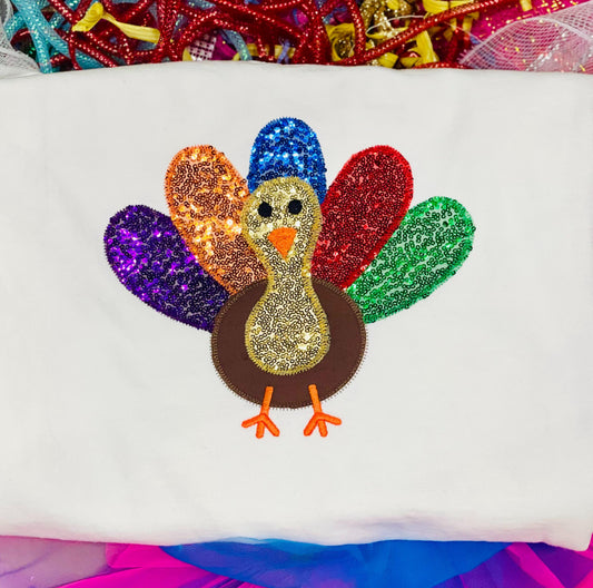Embroidered Sequin Turkey Thanksgiving Tee/Sweatshirt