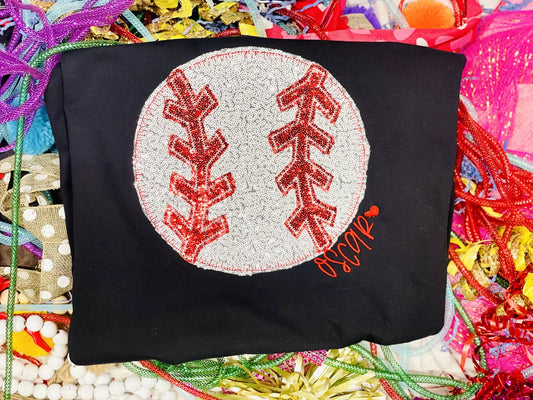 Embroidered Sequin Baseball Tee or Sweatshirt