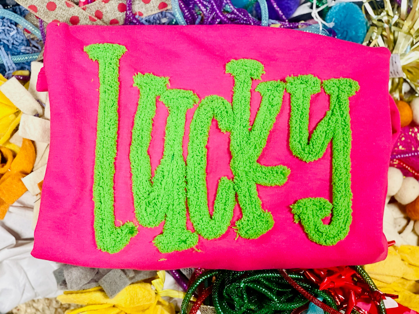 Embroidered Chenille Lucky Tee or Sweatshirt, St. Patrick’s Day