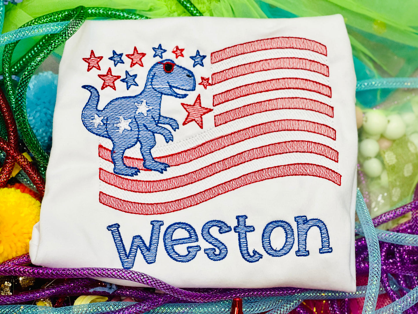Custom Embroidery Dinosaur Flag Shirt