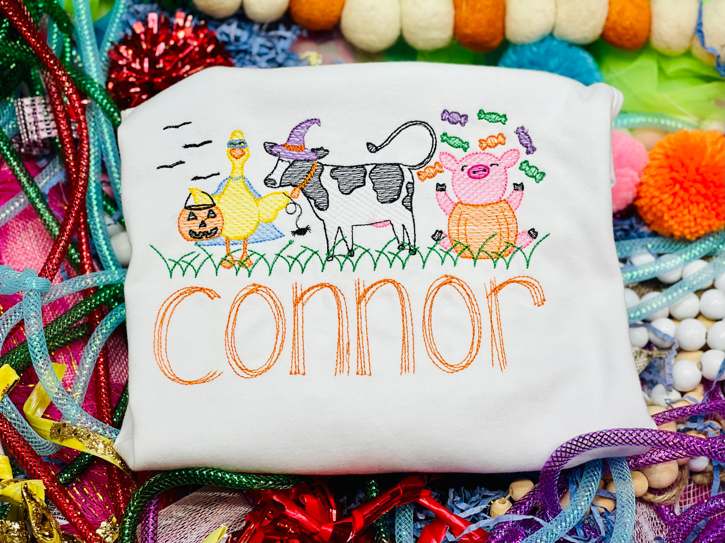 Custom Embroidery Halloween Farm Animals Shirt