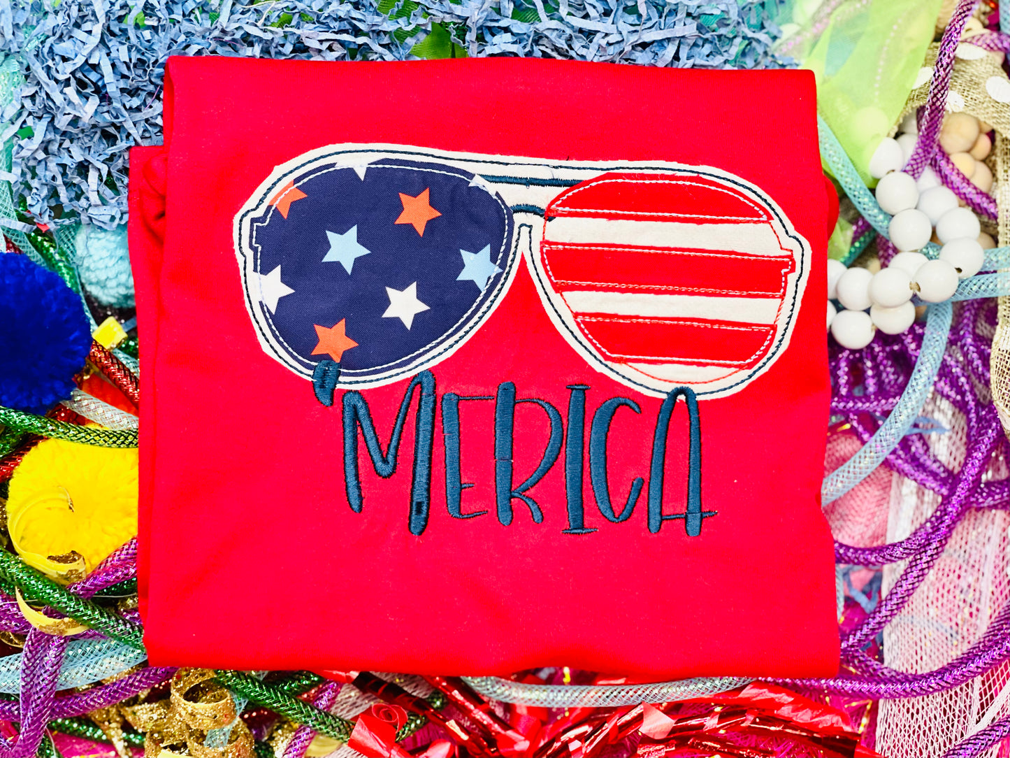 Custom Embroidery 'Merica Sunglasses Shirt