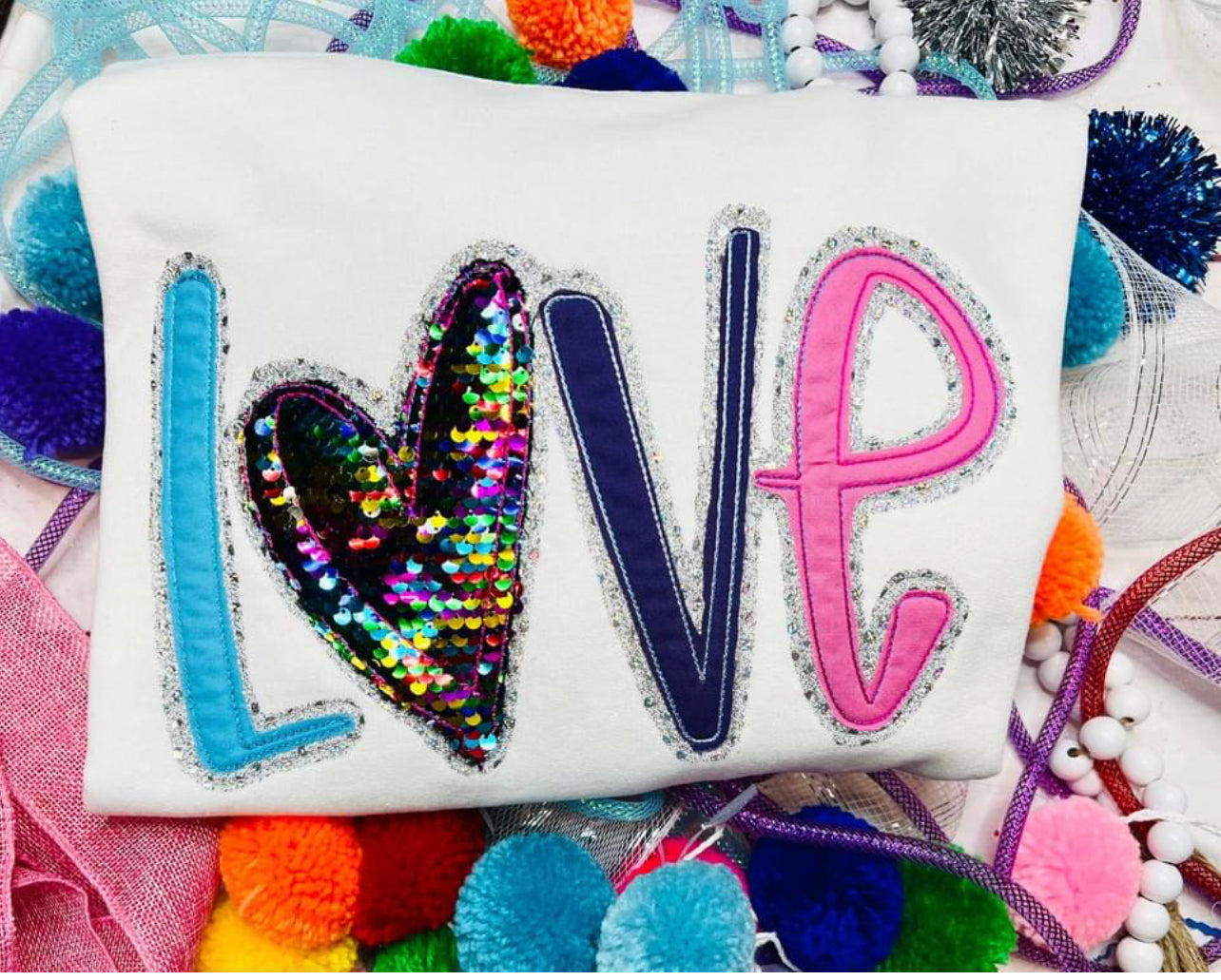 Embroidered with Sequins LOVE Sweatshirt