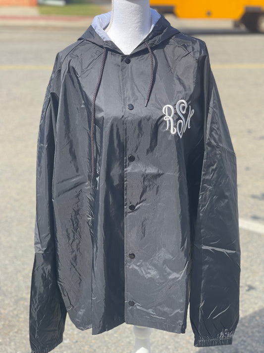 Embroidered Hooded Button Up Rain Jacket