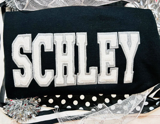 Schley Chenille letters with Silver Background sweatshirt