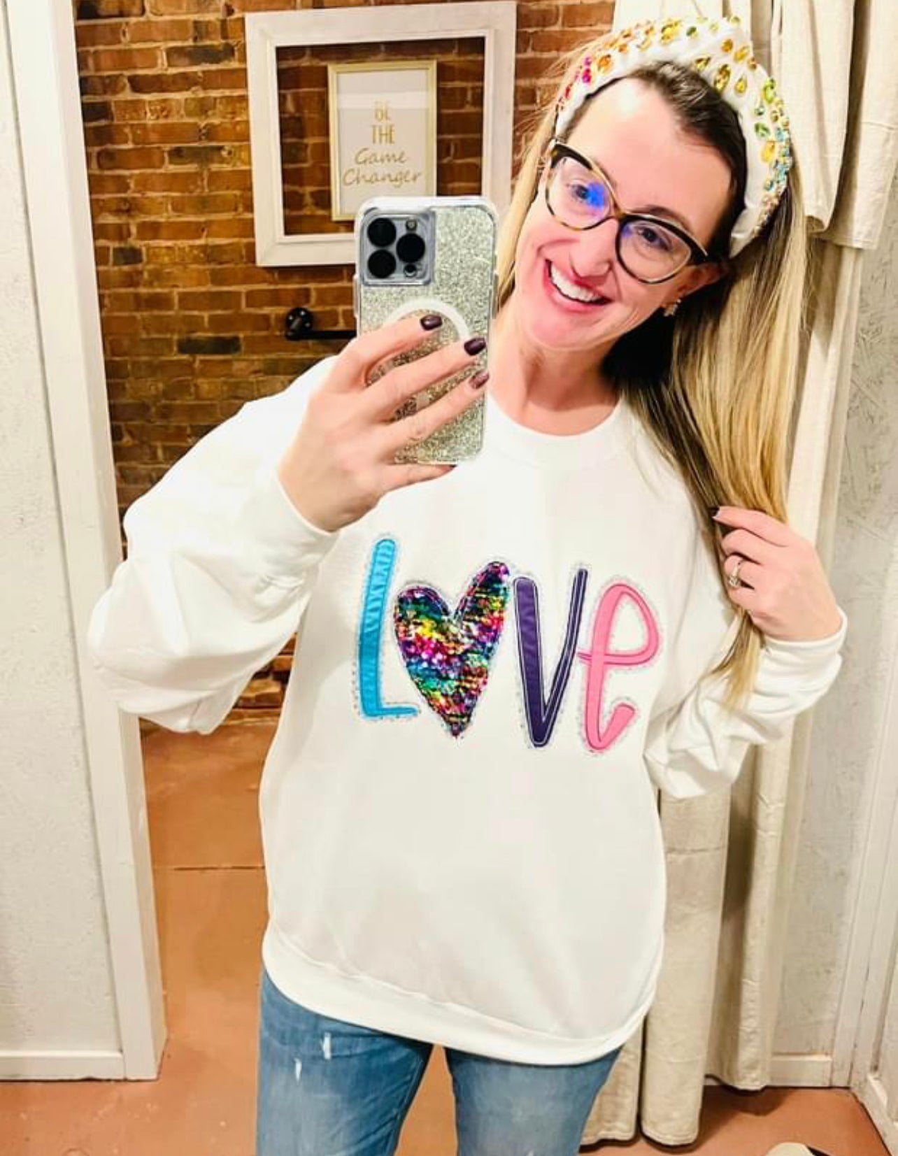 Embroidered with Sequins LOVE Sweatshirt